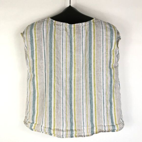 Coldwater Creek Striped 100% Linen Top Women's Petite Medium Casual Summer Woven - Picture 6 of 11